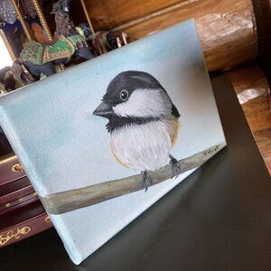 5 x 7 Chubby Chickadee acrylic on canvas painting